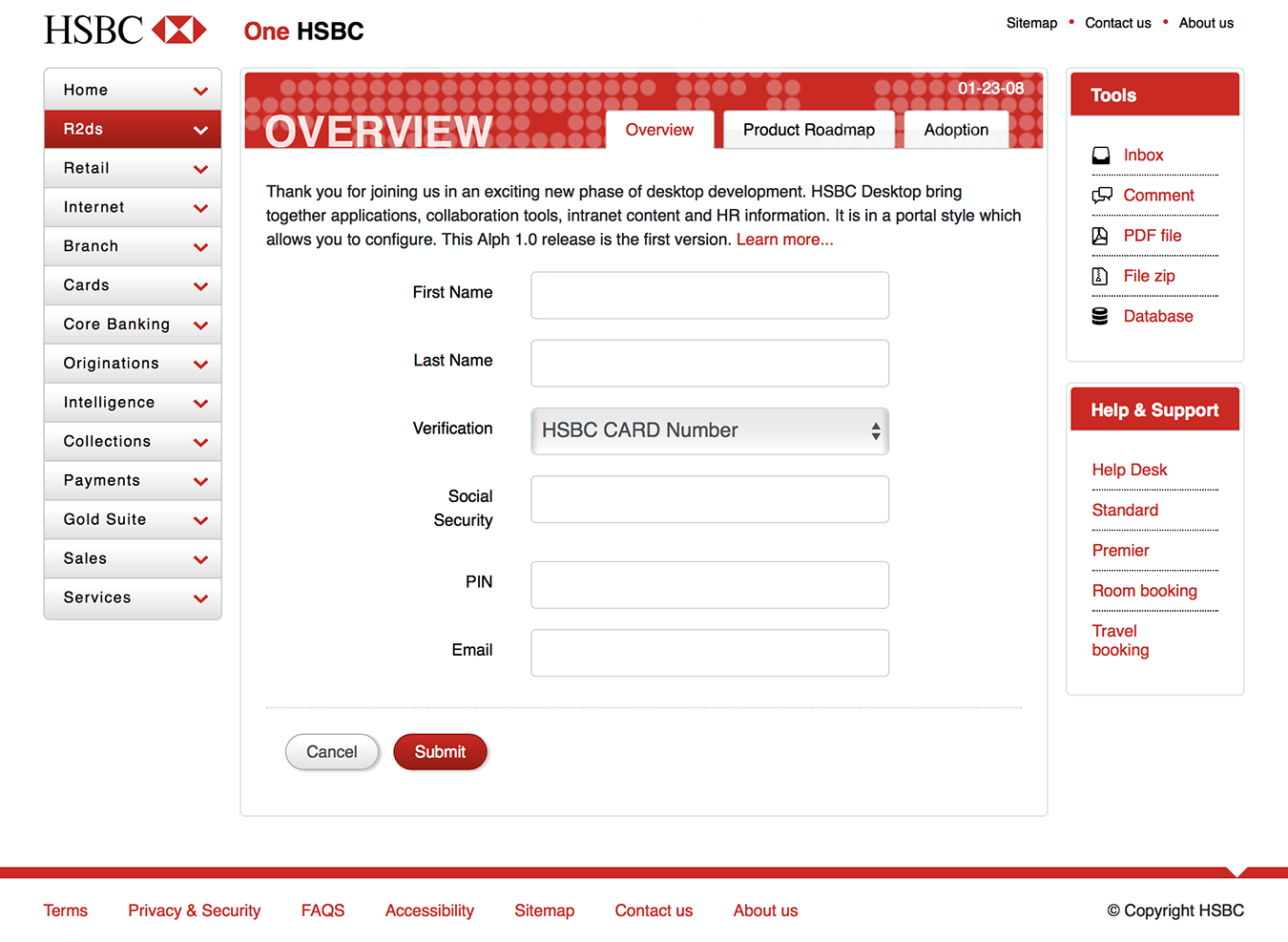 One HSBC Overview Screen