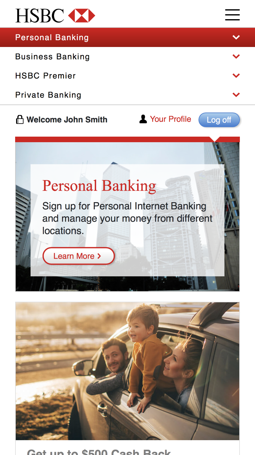 Personal Banking Screen - Mobile